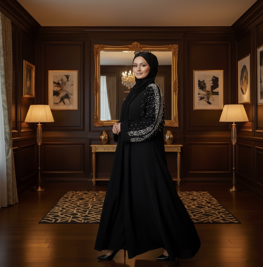 İnci Kol Detaylı Ferace Abaya