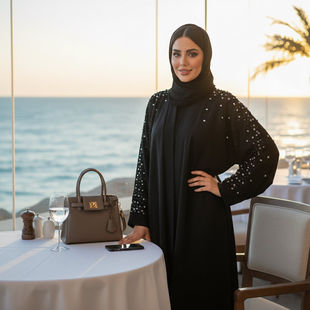 Taş Kol Detaylı Ferace Abaya