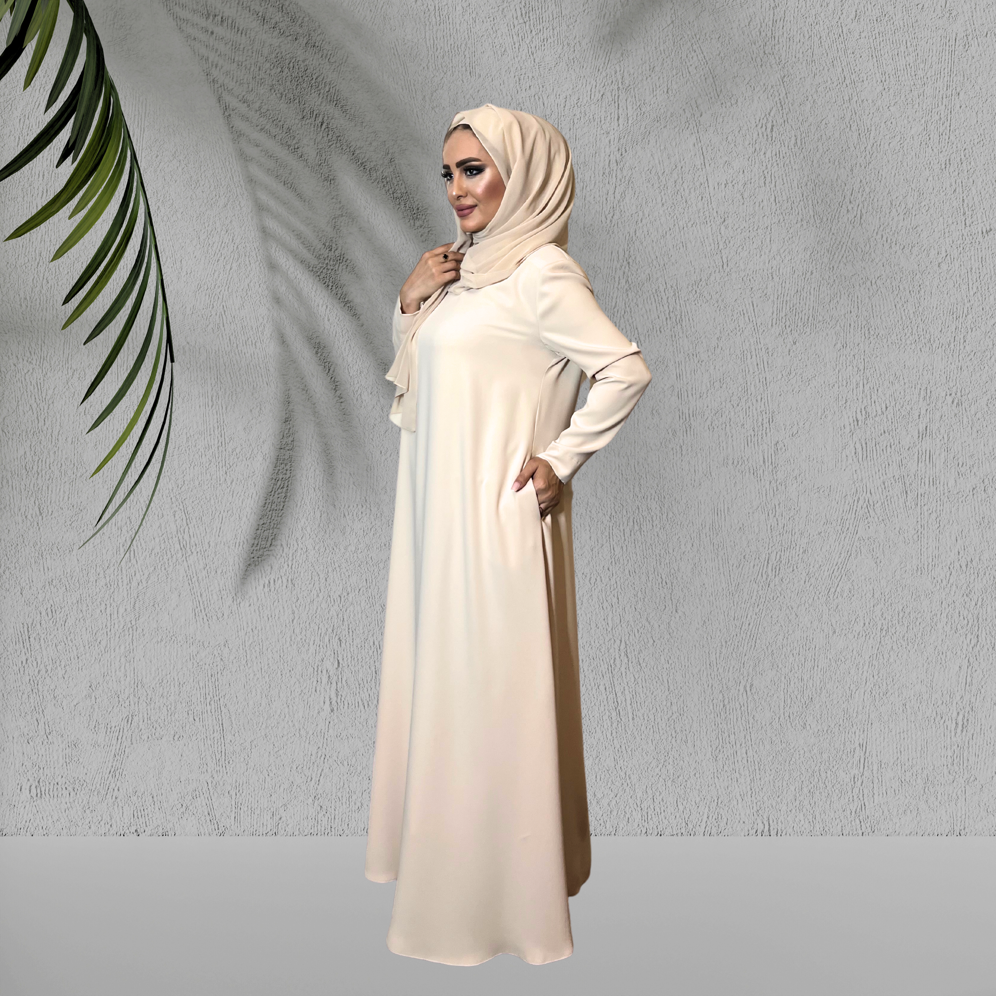 Şallı Krem Rengi Elbise