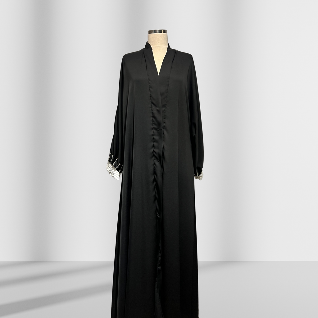 İnci Detaylı Siyah Ferace