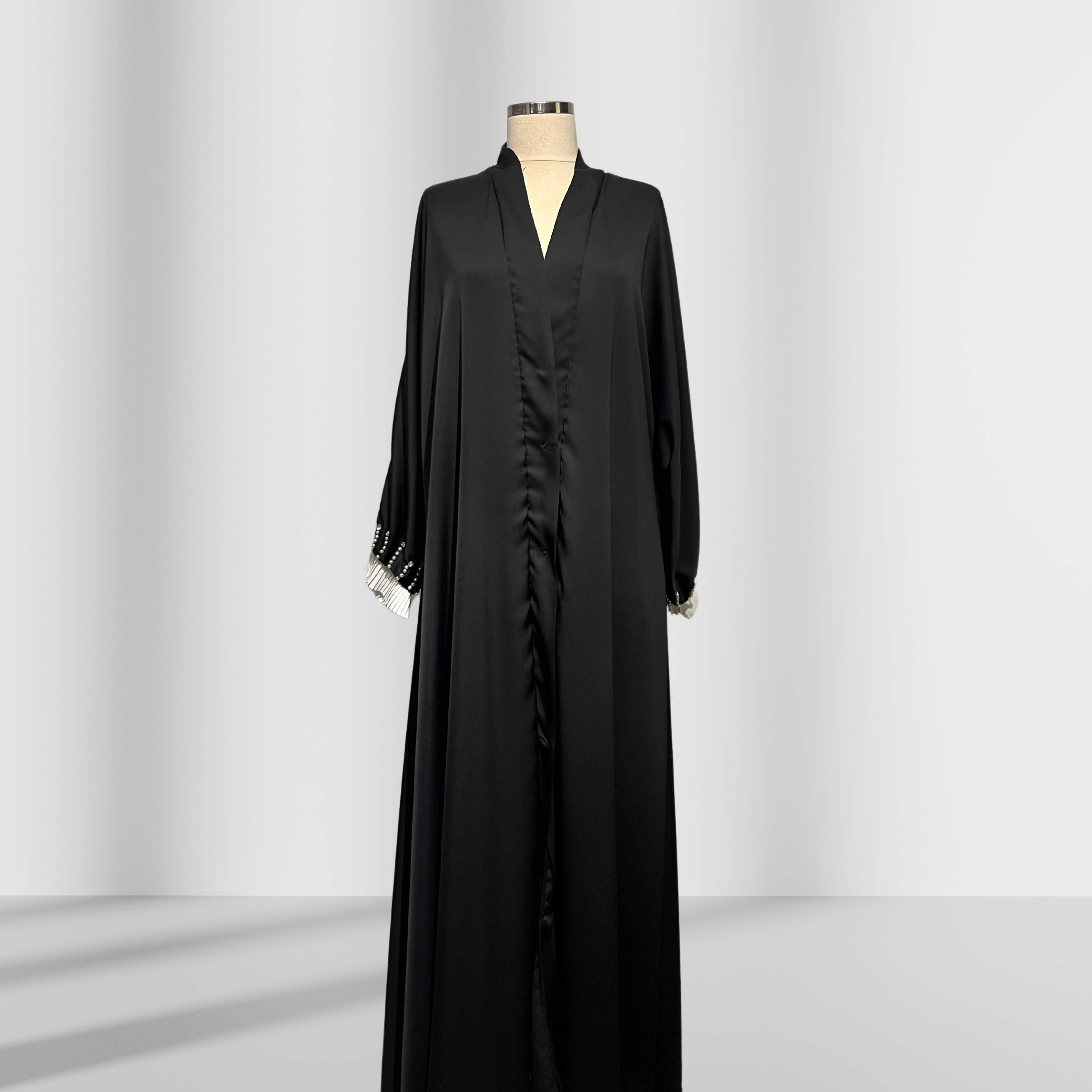 İnci Detaylı Siyah Ferace