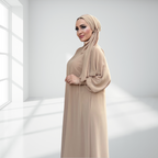 Krem Çift Kat Şifon Şallı Elbise