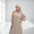 Krem Çift Kat Şifon Şallı Elbise