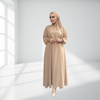 Krem Çift Kat Şifon Şallı Elbise