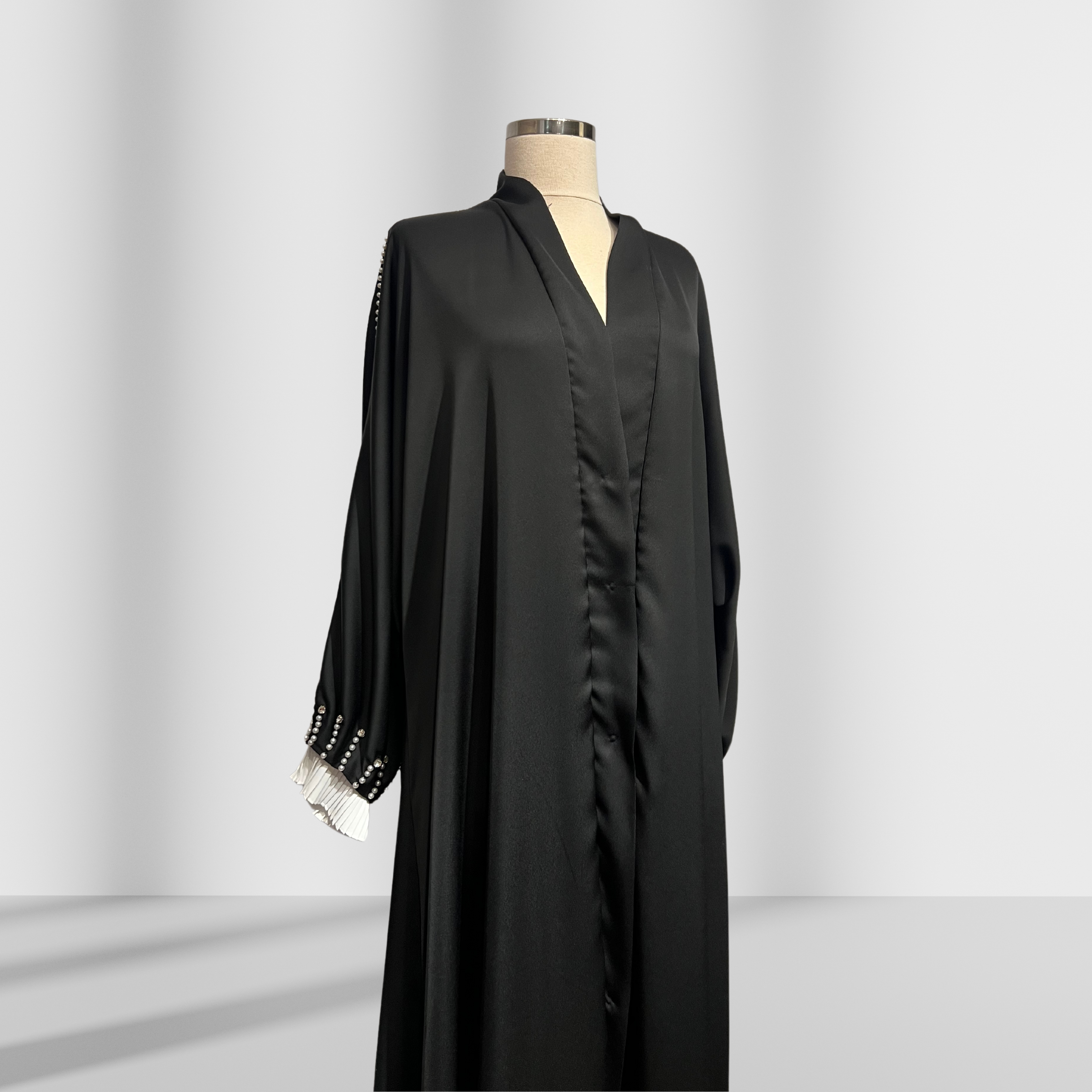 İnci Detaylı Siyah Ferace