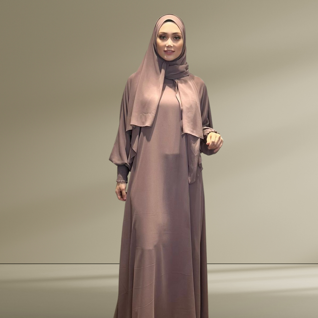 Vizon Çift Kat Şifon Şallı Elbise