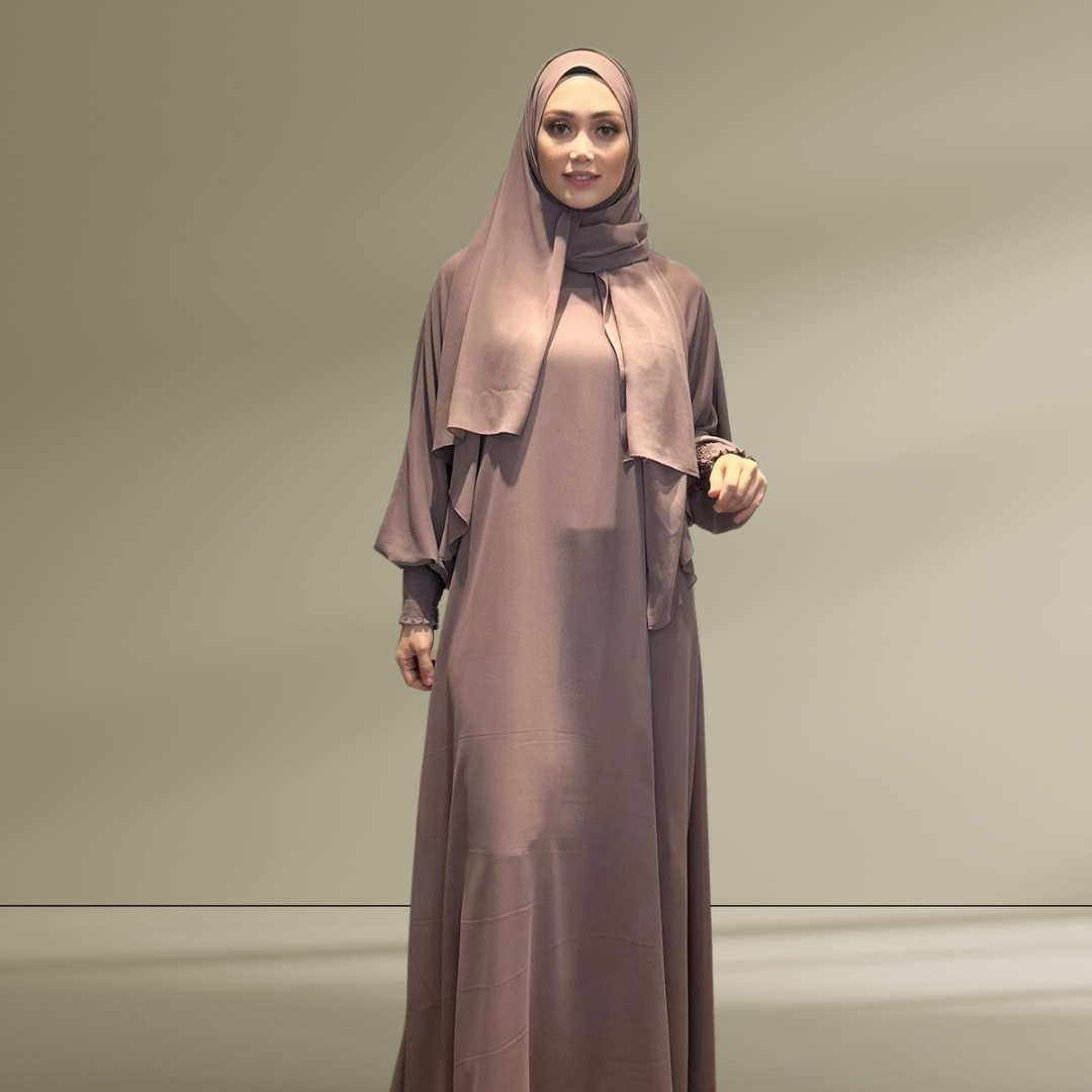 Vizon Çift Kat Şifon Şallı Elbise