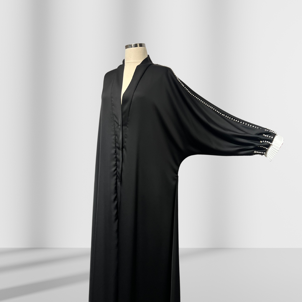 İnci Detaylı Siyah Ferace