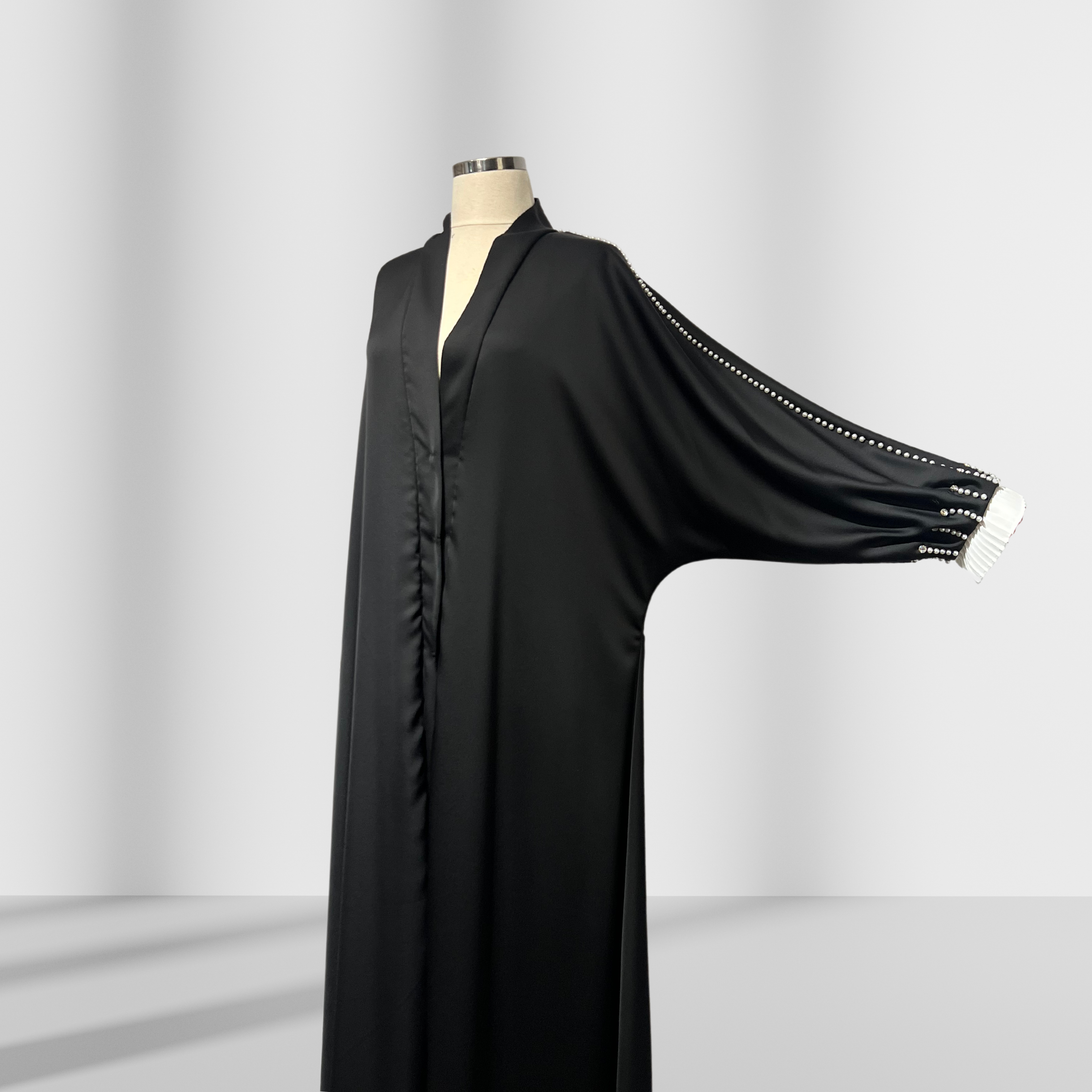 İnci Detaylı Siyah Ferace