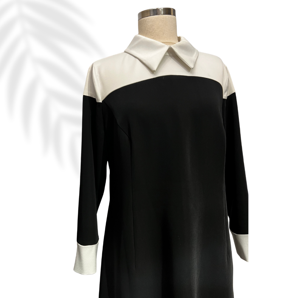 Beyaz Yaka Detaylı Uzun Elbise