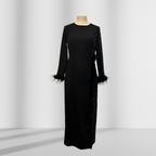 Otriş Ve İnci Detaylı Siyah Elbise