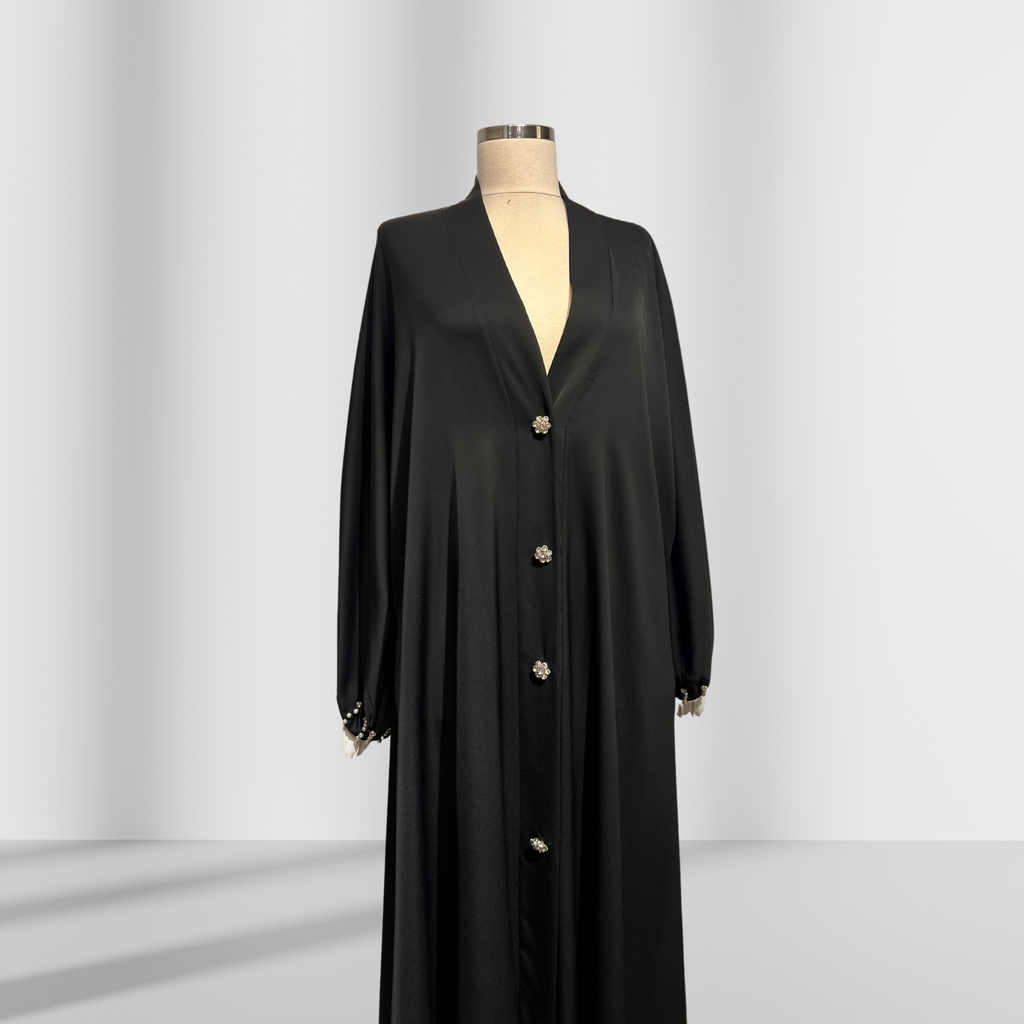 Düğme Detaylı Siyah Ferace