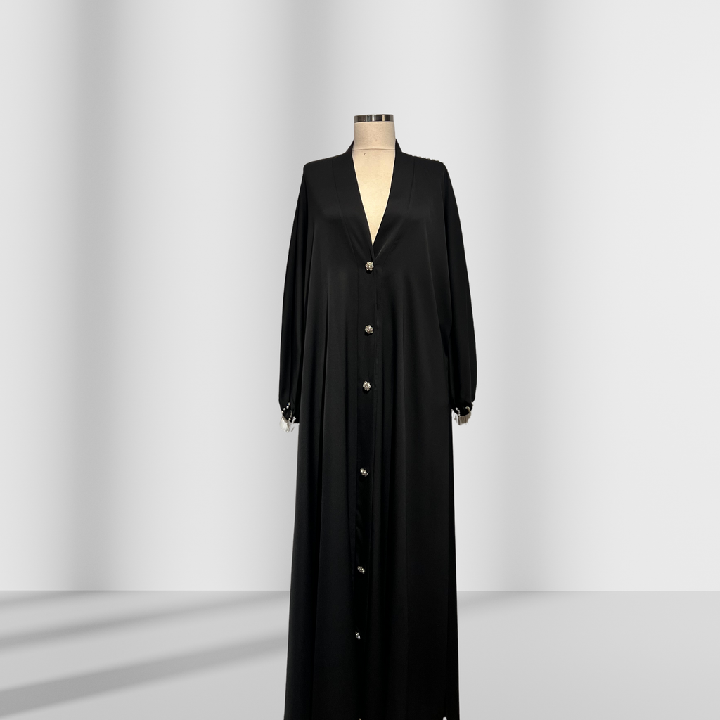 Düğme Detaylı Siyah Ferace