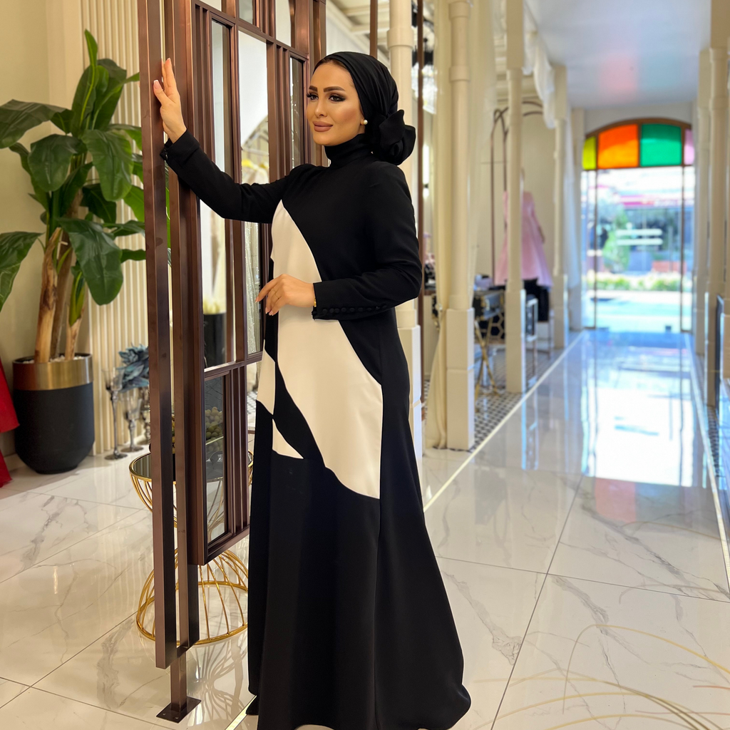 Siyah Beyaz Şeritli Elbise