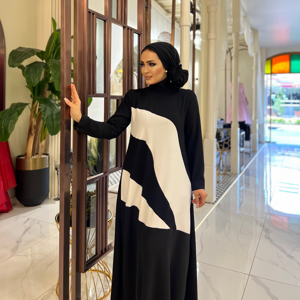 Siyah Beyaz Şeritli Elbise