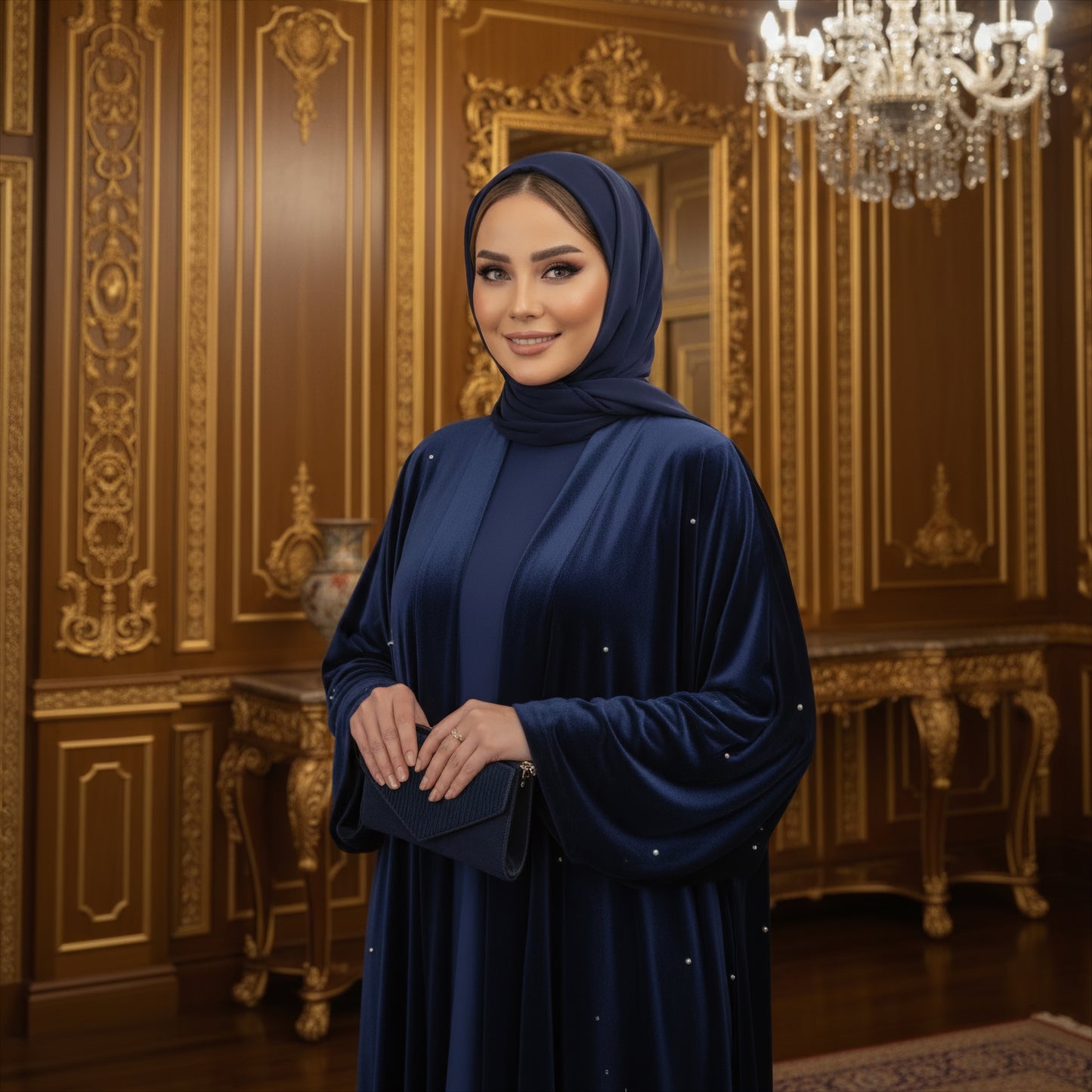 İnci Detaylı Kadife Abaya