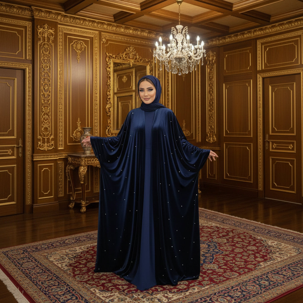 İnci Detaylı Kadife Abaya