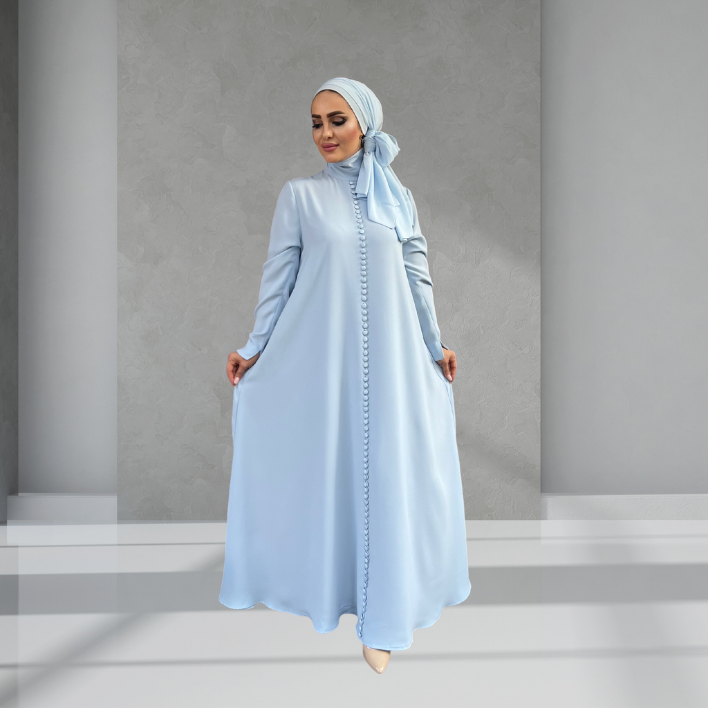 Düğme Detaylı Bebe Mavisi Elbise