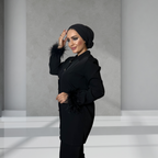 Siyah Otriş Taş Düğme Detaylı Takım