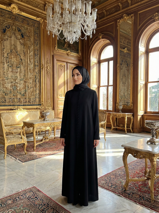 Siyah Düğme Detaylı Elbise