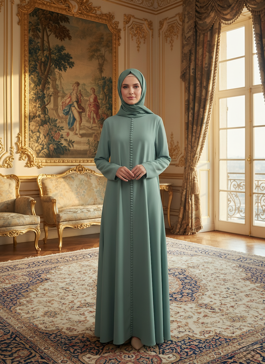 Mint Yeşili Düğme Detaylı Elbise