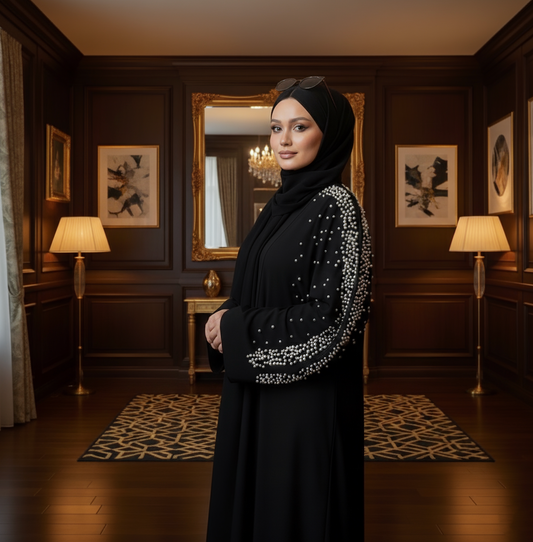 İnci Kol Detaylı Ferace Abaya