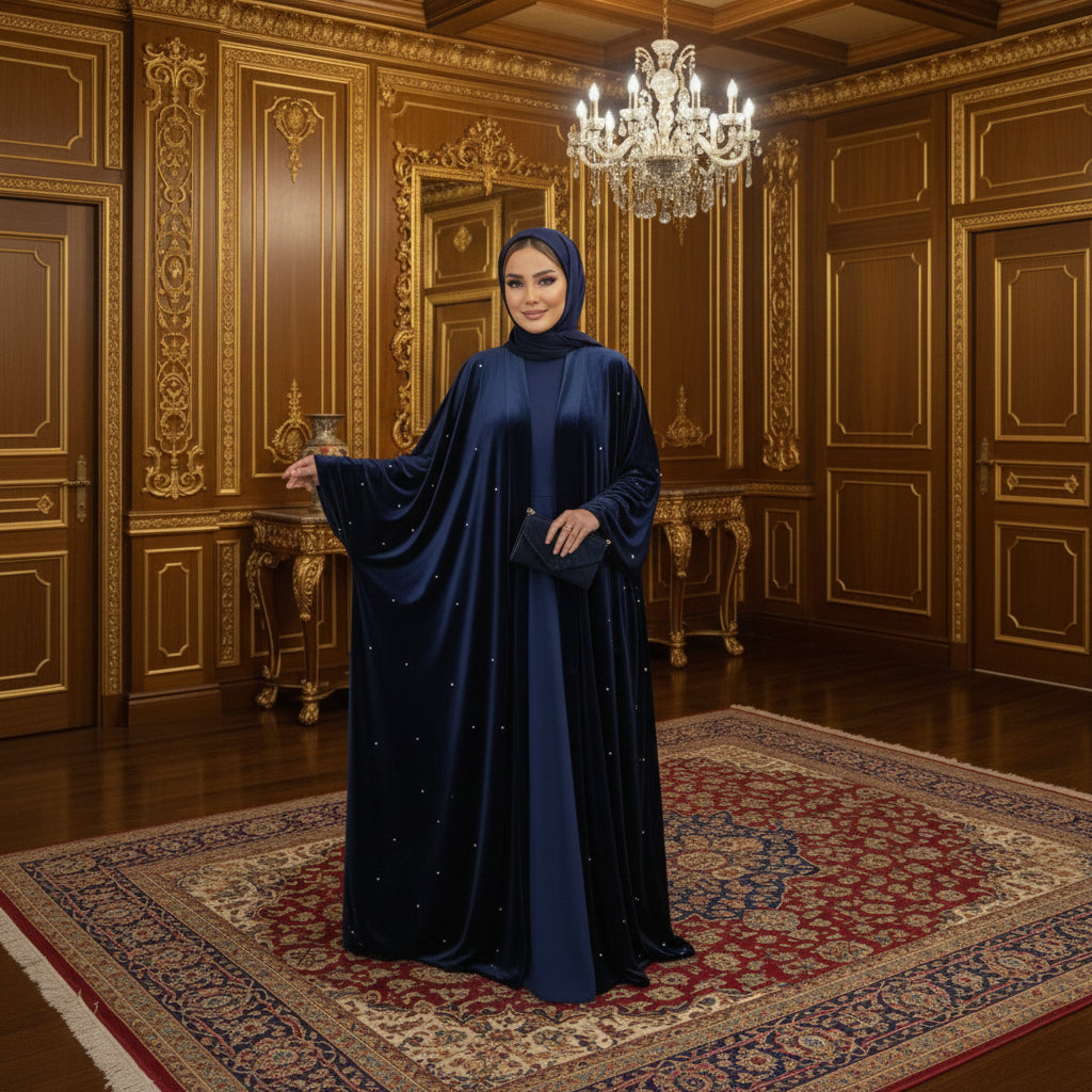 İnci Detaylı Kadife Abaya