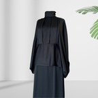 Kol ve Pile Detaylı Elbise – Siyah