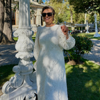 Fransız Model Dantelli Balon Kol Midi Elbise