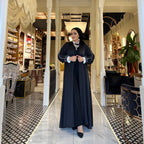 İnci Detaylı Siyah Ferace