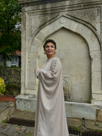 Düğme Detaylı Yarasa Kol Elbise