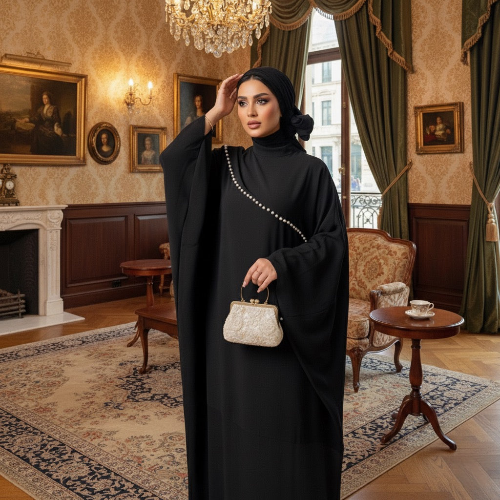 İnci Detaylı Yarasa Kol Elbise