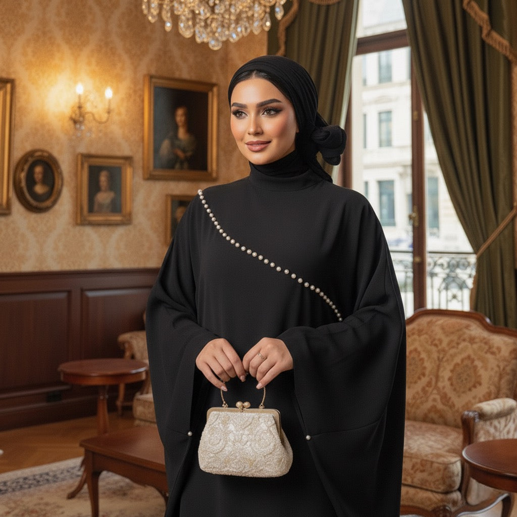 İnci Detaylı Yarasa Kol Elbise