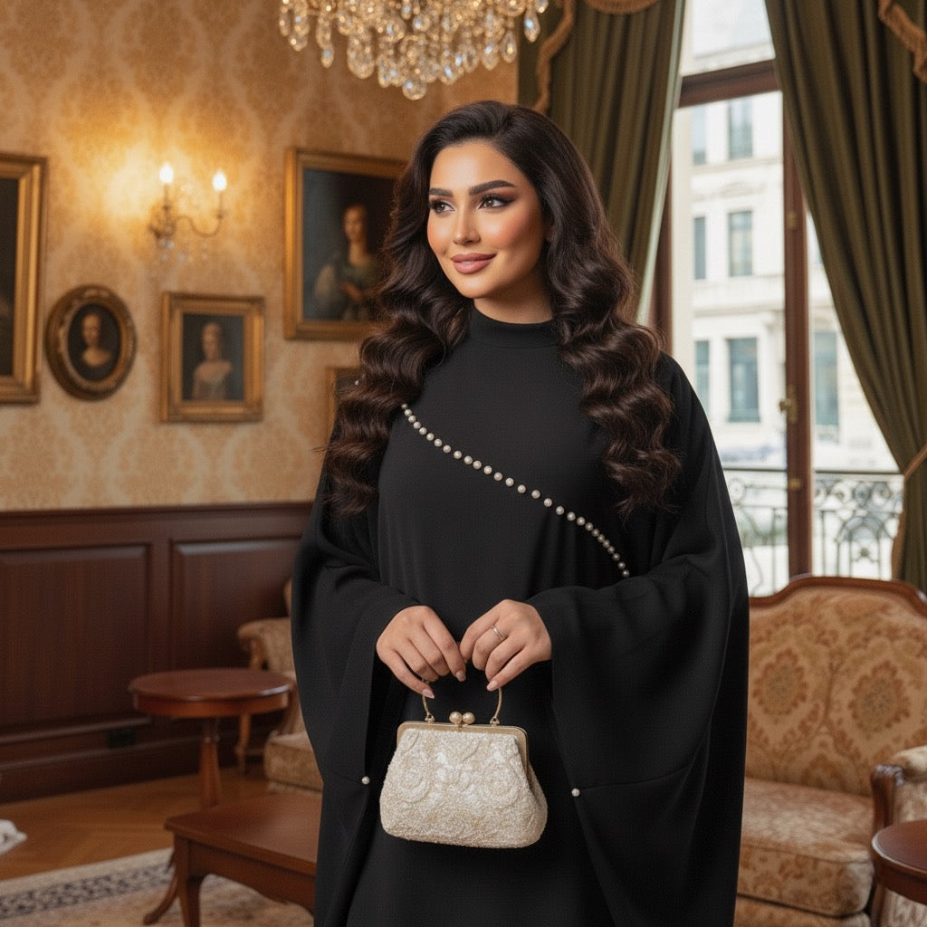 İnci Detaylı Yarasa Kol Elbise