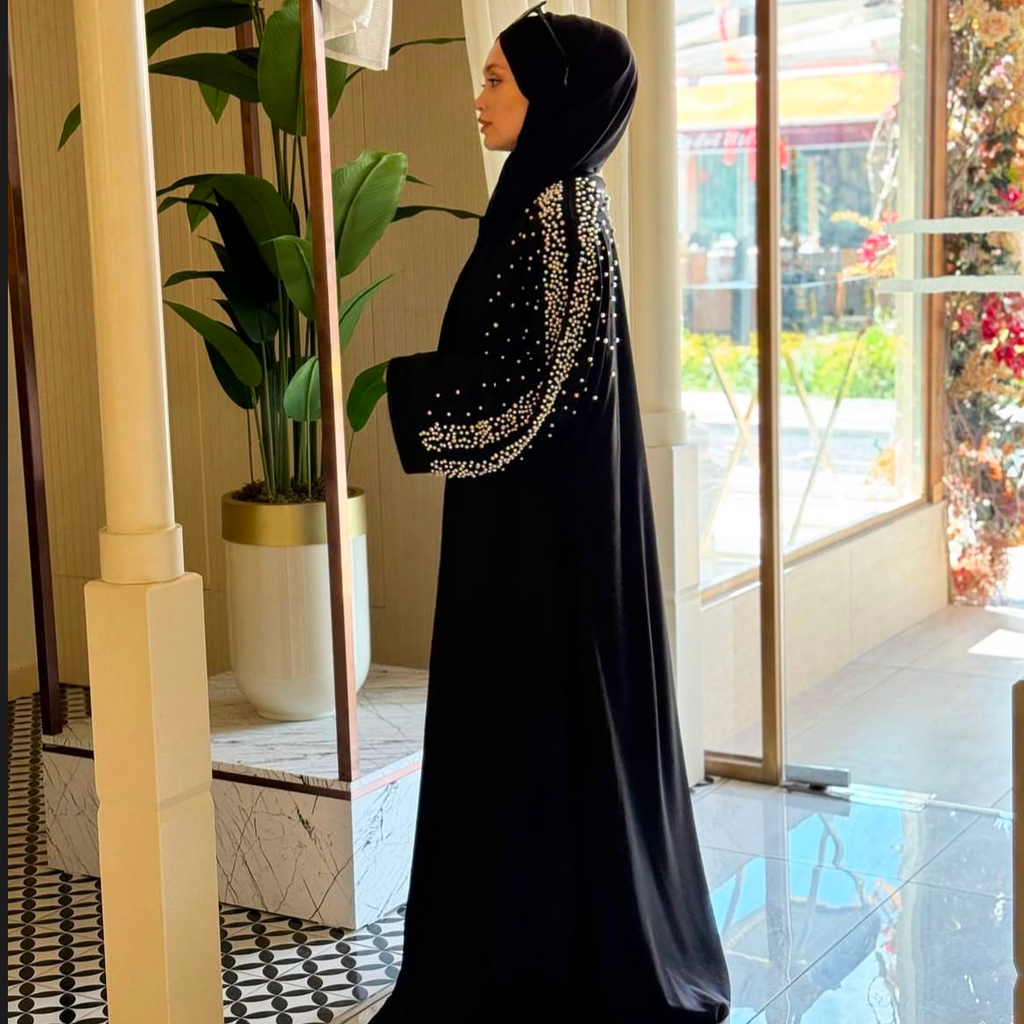 İnci Kol Detaylı Ferace Abaya