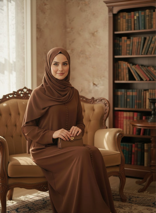 Kahverengi Düğme Detaylı Elbise